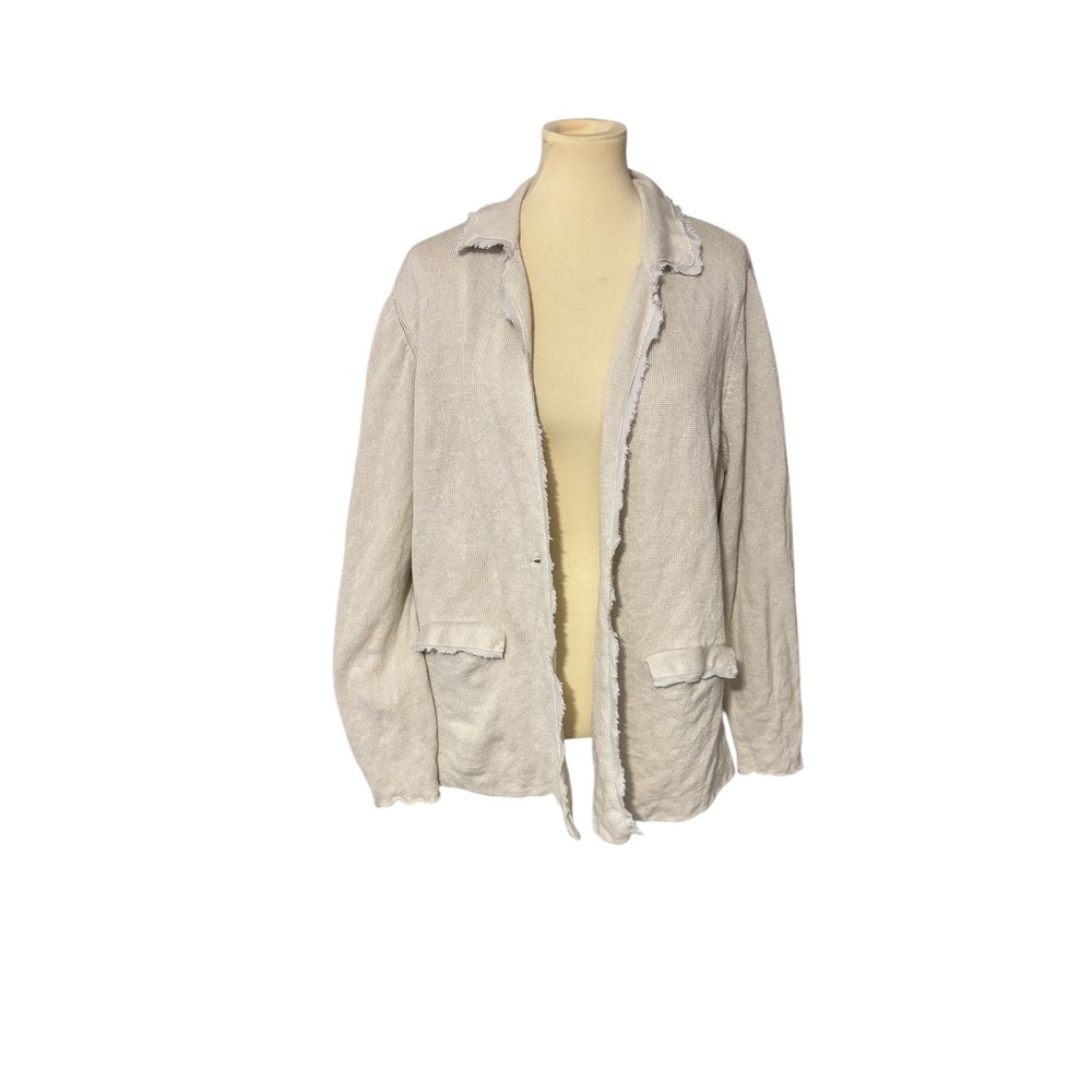Eileen Fisher Tan Cotton‎ Linen Buttoned Cardigan. SZ 1X. Pockets. Old Money.
